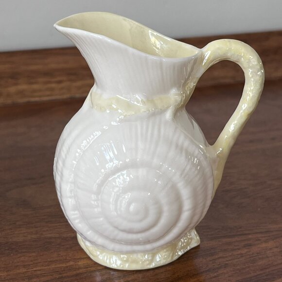 Vintage Belleek Seashell Nautilus Lustre Creamer & Sugar Bowl Green Mark Ireland - Picture 4 of 13